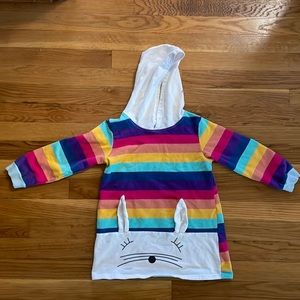SHEIN, girls size 6, Rainbow rabbit hoodie, long sleeve shirt.
